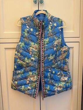 Lilly Pulitzer Blue Tropical Animal Print Quilted Vest